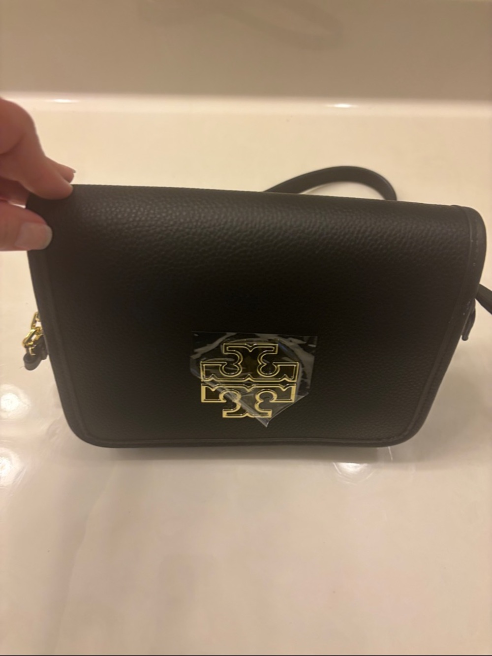 NWT Tory Burch Black Pebbled Leather Crossbody with Gold Logo Accent - Picture 12 of 12
